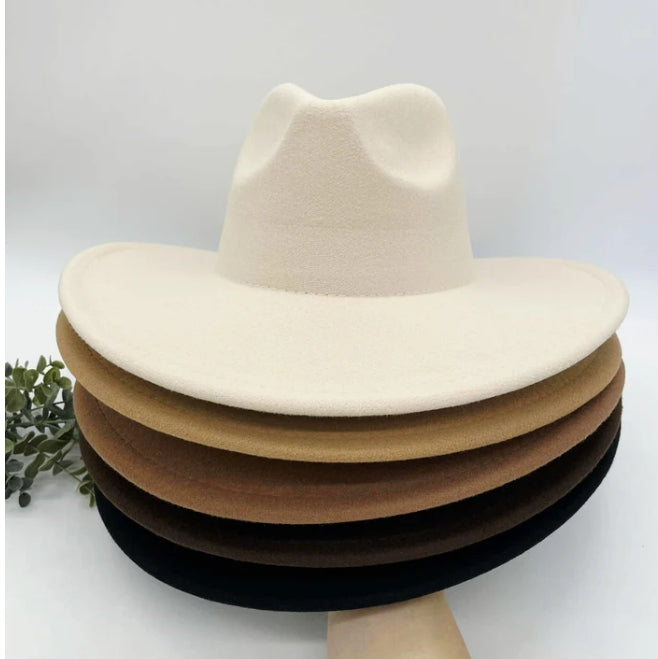 Flat Wide Brim Fedora Style Hat
