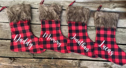 Classic Plaid & Fur Christmas Stockings