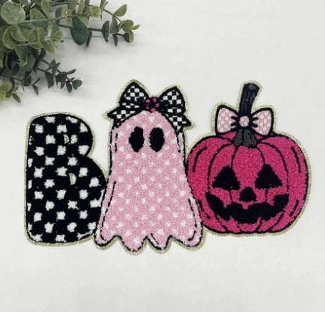 Boo Ghost Pumpkin Chenille Patch