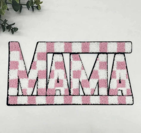 Mama Pink Checker Chenille Patch