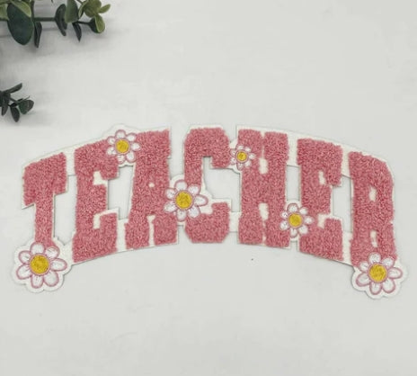 Teacher Pink Chenille Patch