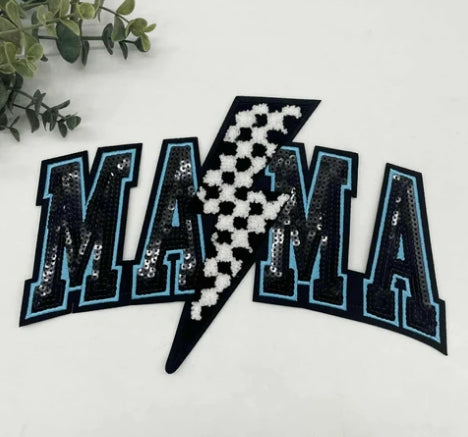 Mama Blue Lightning Chenille Patch